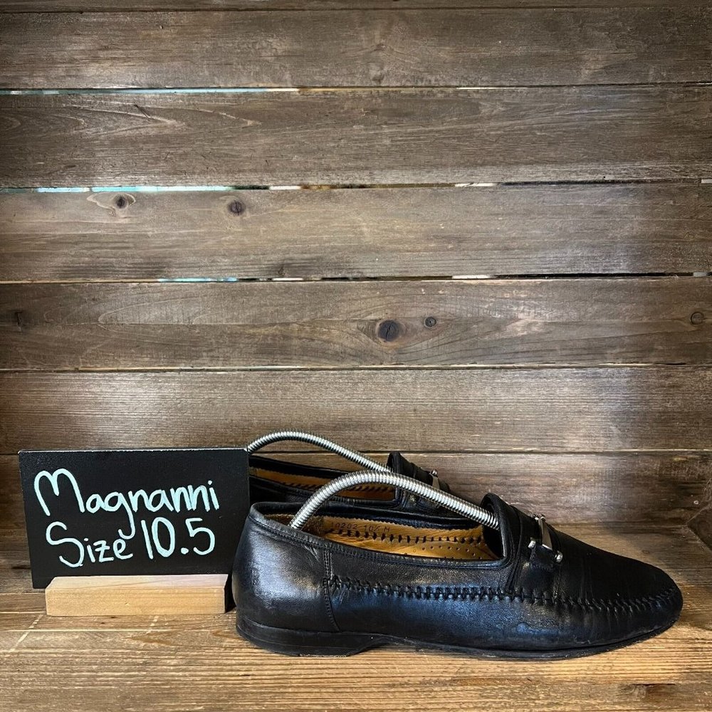Mens Magnanni Black Leather Horsebit Casual Slip On Loafers Shoes Size 10.5‎ M